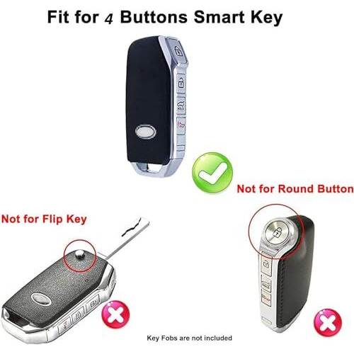 Contacts Key Fob Cover Case For Kia Seltos Sonet Carens Carnival 4 Buttons Keyless Entry Remote Case Holder Abs Carbon Fiber Pattern With Leather Strap (Carbon Black)