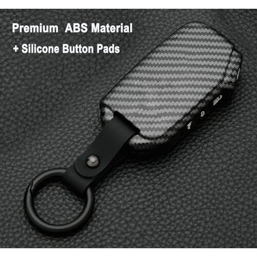 Contacts Key Fob Cover Case For Kia Seltos Sonet Carens Carnival 4 Buttons Keyless Entry Remote Case Holder Abs Carbon Fiber Pattern With Leather Strap (Carbon Black)