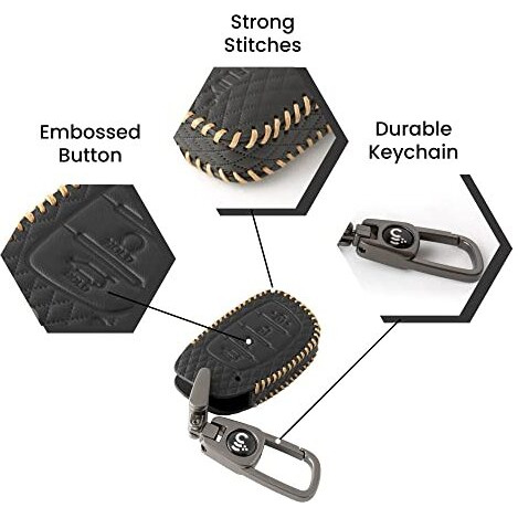 Shopoflux Leather Key Cover Compatible With Hyundai Alcazar And Creta 2021 2022 2023 Car 4 Button Smart Key (Black)