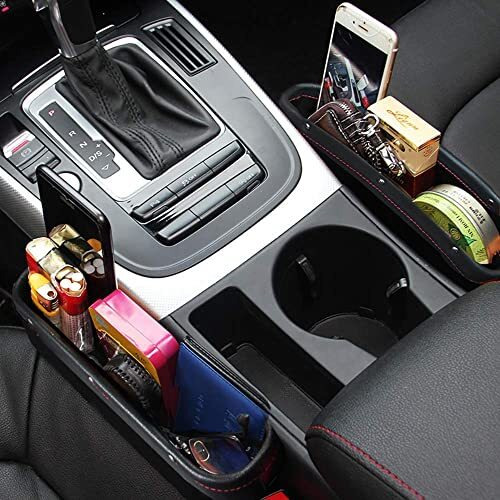 Augen Car Console Side Storage Organizer Seat Gap Filler Leather Pu Pockets Card Mobile Holder Storage Box (Brown)(Pack Of 2)