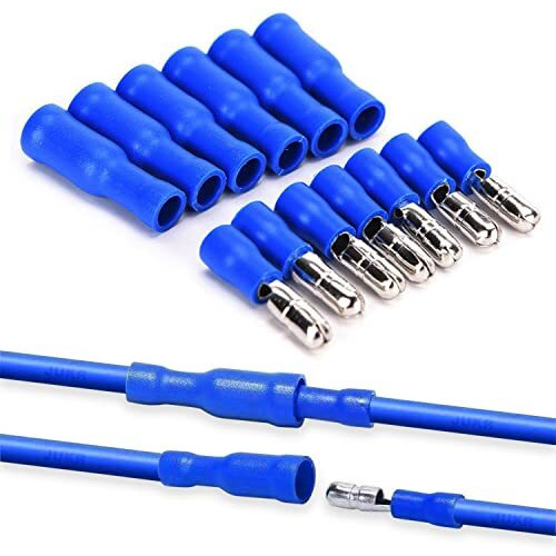 Jukr Detachable Insulated Male Female Electronic Electrical Bullet Solderable Wire Cable Connector Terminals For Car Bikes Automobile Connectors, Students Diy Projects (Blue - 20 Male + 20 Female)