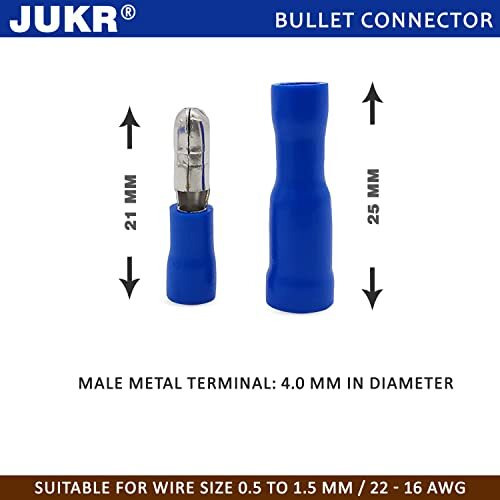 Jukr Detachable Insulated Male Female Electronic Electrical Bullet Solderable Wire Cable Connector Terminals For Car Bikes Automobile Connectors, Students Diy Projects (Blue - 20 Male + 20 Female)