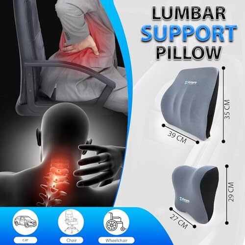 Firtero Car Neck Rest Cushion & Waist Support Pillow Combo  Stylish Ergonomic Memory Foam For Car Seats & Office Chair, Premium Comfort & Posture Support, Gray