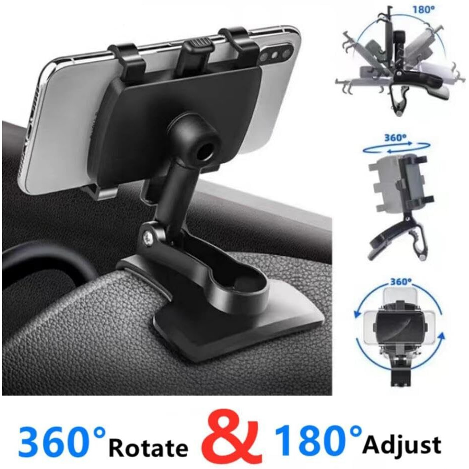 Qzcqllm Car Phone Mount, Rotating Dashboard Clip Cell Phone Holder, 360-Degree Rotation Mobile Clip Stand For 4 To 7 Inches Smartphones