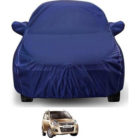 Auto Hub Car Cover Compatible With Maruti Wagonr (Model  2005-2018) With Mirror Pocket, Water Resistant, Triple Stitched, Wagonr Car Cover- Navy