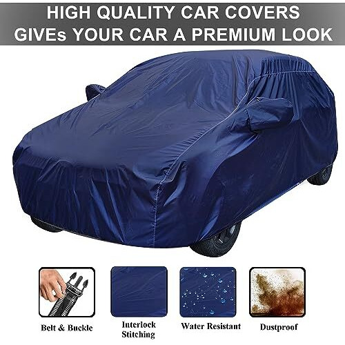 Auto Hub Car Cover Compatible With Maruti Wagonr (Model  2005-2018) With Mirror Pocket, Water Resistant, Triple Stitched, Wagonr Car Cover- Navy