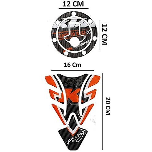 Detachi Bike Tank Pad Sticker With Fuel Cap Compatible With All Ktm Duke/Rc 125/200/390 (Carbon & Orange 04) (Epoxy Material)