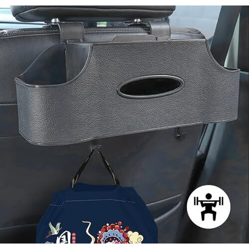 House Of Quirk Car Seat Back Organizer - Multifunctional Tissue Box Holder & Water Cup Storage - Creative Car Accessories For Efficient Backseat Organization (Black)