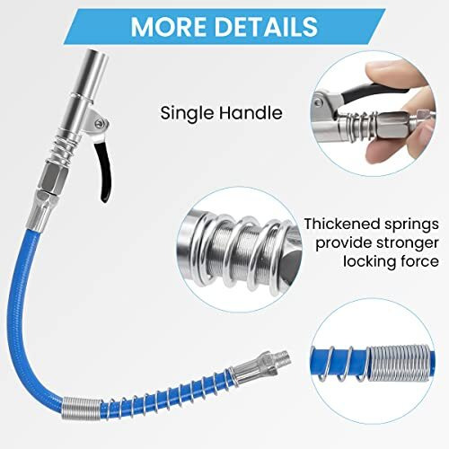 Sthira Grease Gun Coupler, Strong Lock Release Grease Coupler With 12" Spring Flex Hose, 12000 Psi Quick Release Metal Grease Gun Couplers Compatible With All Grease Guns 1/8" Npt Grease Gun Fitting