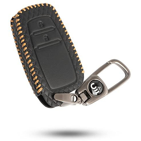 Shopoflux Leather Key Cover Compatible With Toyota Innova Crysta | Hycross | Hilux 2022 | Invicto Key Cover 2 Button Smart Key Only - Black