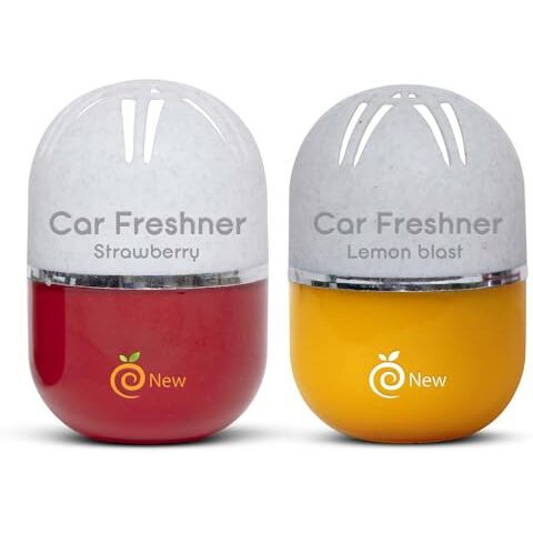 Enew Refreshdrive Twist-Activated Car Gel Air Freshener -Lemon Blast & Strawberry - Pack 2, Long-Lasting Fragrance Up To 30 Days, Auto Scent Diffuser With Easy On-Off,Odor Eliminator For Car Interior