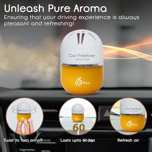 Enew Refreshdrive Twist-Activated Car Gel Air Freshener -Lemon Blast & Strawberry - Pack 2, Long-Lasting Fragrance Up To 30 Days, Auto Scent Diffuser With Easy On-Off,Odor Eliminator For Car Interior