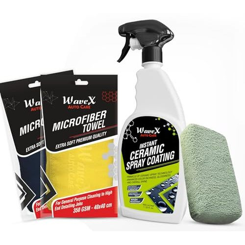 Wavex Instant Ceramic Coating For Car - 650Ml With Microfiber Cloths & Applicator Pad Easy To Apply  Just Spray And Wipe  Super Hydrophobic, Extreme Gloss, Smoothness And Protects Paint