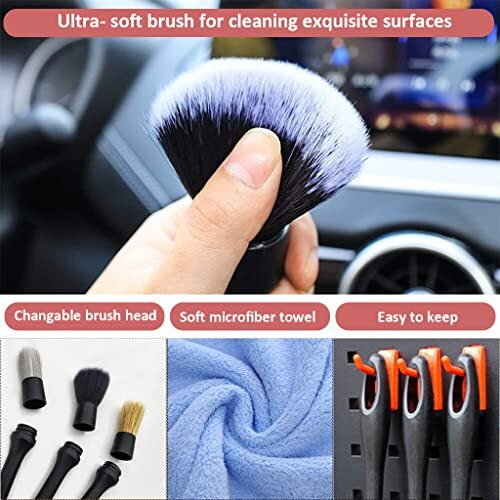 3Pcs Car Cleaning Brush, Car Detailing Brush Set With Box, Car Duster Brush Chain Cleaning Brush Soft Bristle Cleaning Brush For Car Interior, Dashboard, Wheel, Window, Keyboard, Air Conditioner, Gap