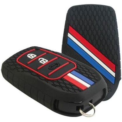 Keyzone Striped Silicone Key Cover Compatible For Toyota Innova Crysta, Innova Hycross, Land Cruiser, Fortuner, Fortuner Legender, Camry, Hilux Smart Key (Black)