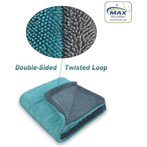 Max Microfiber Cloth For Car (1200 Gsm, 2 Pc, 40X40 Cm, Ocean Blue) Fastest Drying Towel, Twisted Loop, Super Absorbent & Lint Free Towel With Edgeless Design For Professional Car Drying & Cleaning