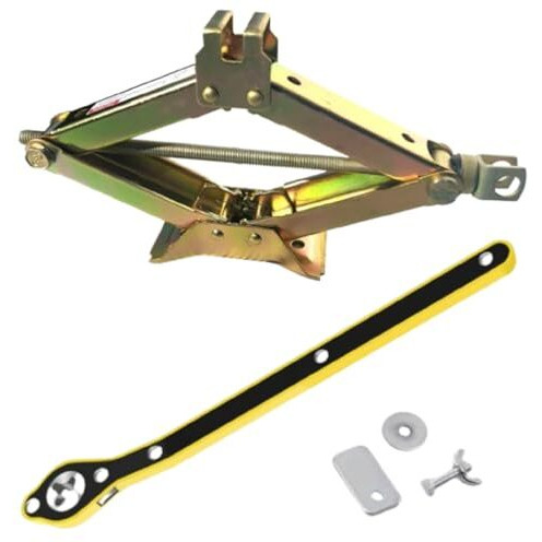 Pefko Pfk032 Original Universal Car Scissor Jack For All Cars | Labor Saving Ratchet Design - 360 Forward And Reverse Knob Increase Lift Speed (Golden Scissor Jack With Ratchet, 3 Ton)