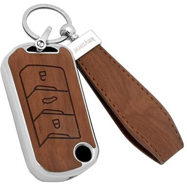 Keyzone Woodgrain Tpu Key Cover & Keychain For Mahindra Thar, Bolero, Scorpio, Xuv700, Xuv400, Xuv3X0, Xuv300, Tuv300, Marazzo Flip Key (Walnut Brown)