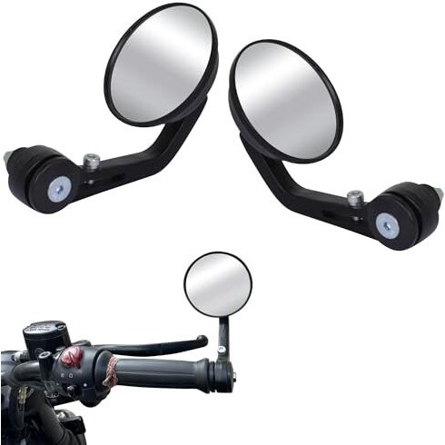 Grandbiker Handle Inside Bar End Mirrors For Motor Bikes Re Classic Standard Thunderbird 350 /Duke Rc 200 125 250 390 /Dominar 400 250 Pulsar 150 180 220 200Ns (Round Shape)