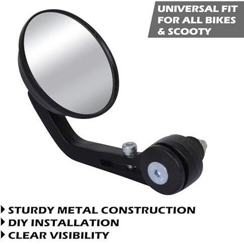Grandbiker Handle Inside Bar End Mirrors For Motor Bikes Re Classic Standard Thunderbird 350 /Duke Rc 200 125 250 390 /Dominar 400 250 Pulsar 150 180 220 200Ns (Round Shape)