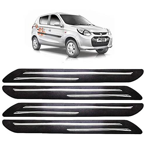 Fabtec Bumper Protector Guard For Maruti Alto 800 (Set Of 4) Black (Double Chrome Strip)