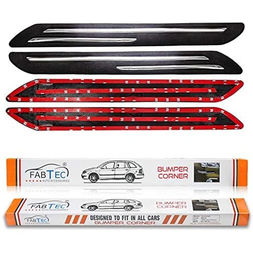 Fabtec Bumper Protector Guard For Maruti Alto 800 (Set Of 4) Black (Double Chrome Strip)