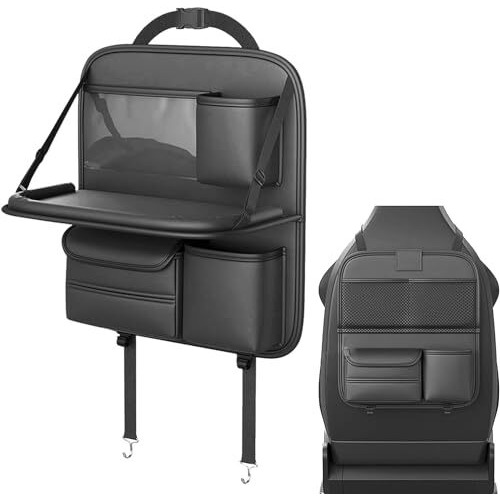 Arhat Organizers Car Back Seat Organizer With Foldable Tray | Multipurpose Dining & Storage Solution | Pu Leather Waterproof Car Seat Organizer For Mobile, Tablet, Bottle, Tissue & More (Black)