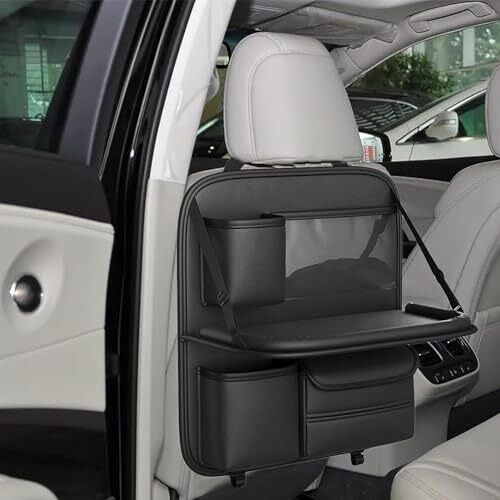 Arhat Organizers Car Back Seat Organizer With Foldable Tray | Multipurpose Dining & Storage Solution | Pu Leather Waterproof Car Seat Organizer For Mobile, Tablet, Bottle, Tissue & More (Black)
