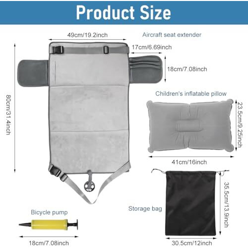 Snowie Soft 30.7X18.9'' Seat Footrest For Kids Travel Sleeping Bed With Inflatable Pillow Packable Seat Extender With Storage Pouch,Air Pump,Travel Essentials For Kids Flight Accessories