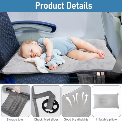 Snowie Soft 30.7X18.9'' Seat Footrest For Kids Travel Sleeping Bed With Inflatable Pillow Packable Seat Extender With Storage Pouch,Air Pump,Travel Essentials For Kids Flight Accessories