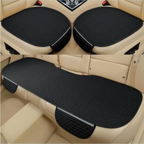 Sthira 3Pcs Breathable Car Seat Covers Full Set Front & Rear Seat Covers With Anti-Slip Silicone Backing,Storage Pouches,Durable Car Cushions Stylish Universal Cover For