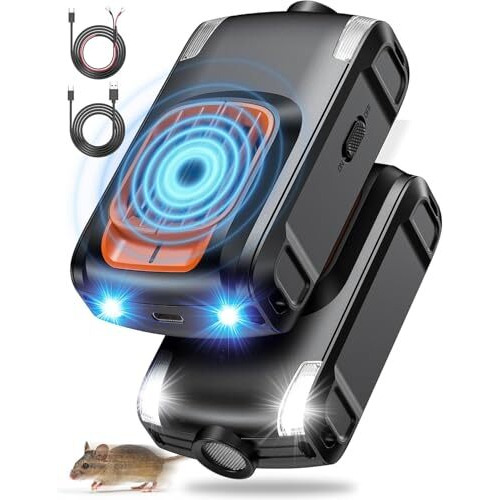 Ultrasound Mouse Rat Repellent, Upgraded Rodent Repellent For Car Engines, Ultrasonic 4 Strobe Lights Repeller Under Hood, Keep Rodents Out Of Cars,Garage,Barn,Kitchen, Indoor &Outdoor