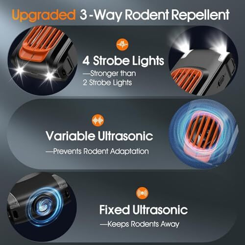 Ultrasound Mouse Rat Repellent, Upgraded Rodent Repellent For Car Engines, Ultrasonic 4 Strobe Lights Repeller Under Hood, Keep Rodents Out Of Cars,Garage,Barn,Kitchen, Indoor &Outdoor