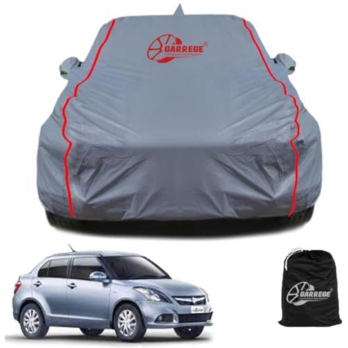 Garrege Maruti Dzire Old Waterproof Car Body Cover With Mirror And Anteena Packets 150 Gsm Grey Fabric With Piping Style All Weather Protection Car Cover
