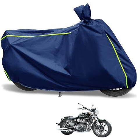 Euro Care 100% Waterproof Bike Cover Compatible With Re Super Meteor 650, Coated, Mirror Pocket, Belt Buckle Super Meteor 650 Bike Cover - Blue