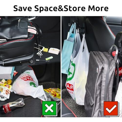 Sthira 4Pcs Car Headrest Hooks For Backseat, Hooks For Hanging Heavy-Duty Up To 17.6Lbs Capacity, Easy Install & Durable Car Organizer Hooks Perfect For Bags, Storage Bags, Water Bottles & More