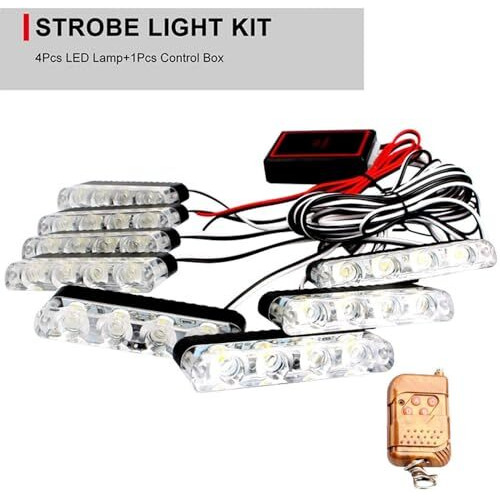 Automaze Car Police Light 8 X 4 Led With Wireless Remote, Red & Blue Police Strobe Flasher Light Dash Emergency Warning Lamp 12V