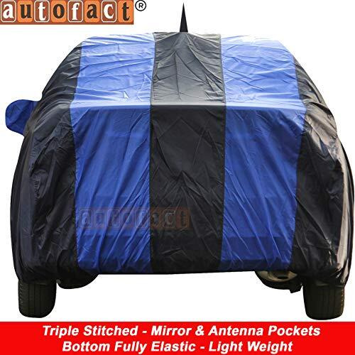 Autofact Car Body Cover For Volkswagen Polo With Mirror And Antenna Pocket (Light Weight, Triple Stitched, Heavy Buckle, Bottom Fully Elastic, Royal Blue Stripes With Navy Blue Color)