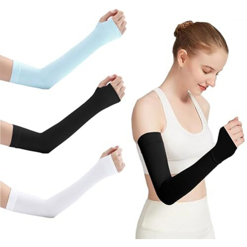 Hodaqe Arm Sleeves Gloves For Men & Women 3 Pairs Full Arm Cover Fingerless Sunblock Protection For Summer Cooling Outdoor Sports