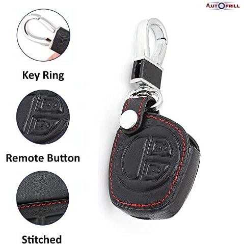 Autofrill Leather Car Key Cover For Maruti Suzuki Baleno, Grand Vitara, Xl6, Swift, Brezza, Ertiga, Dzire, Celerio, Ciaz, Sx4, Ignis, S Presso, S Cross, Rite, Fronx 2 Button Key Cover (Black)