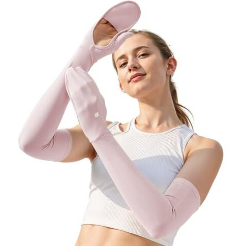 Venzina Uv Sun Protection Arm Sleeves For Women & Girls, Sunblock Driving Gloves Non Slip For Uv Protection Cooling Arm Sleeves For Biking, Cricket, Cycling, Golf & Outdoor Sports, Pink