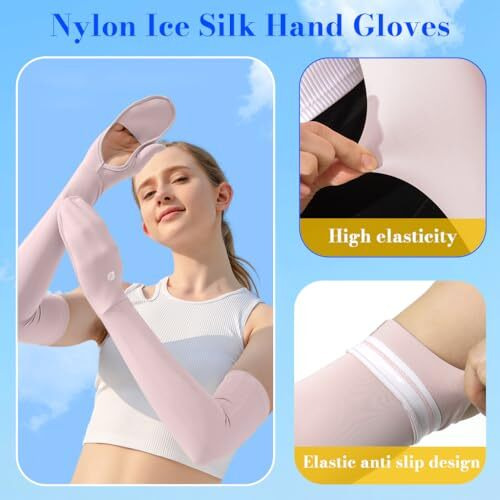 Venzina Uv Sun Protection Arm Sleeves For Women & Girls, Sunblock Driving Gloves Non Slip For Uv Protection Cooling Arm Sleeves For Biking, Cricket, Cycling, Golf & Outdoor Sports, Pink