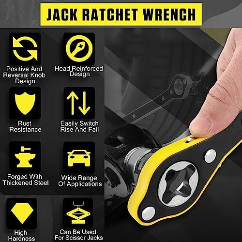Sthira Car Labor Saving Jack Wrench For Scissor Jack Long Handle - High Torque Labor-Saving Ratchet Wrench With 360 Swivel Head, Positive And Reversal Knob Design Compatible With Cars, Suvs, Vans