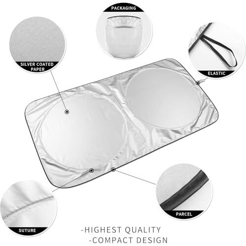 Auto Hub Car Windshield Sunshade, Reflective Polyester Blocks Heat And Sun. Foldable Sun Shield That Keeps Your Vehicle Cool (Large 147 X 68 Cm)