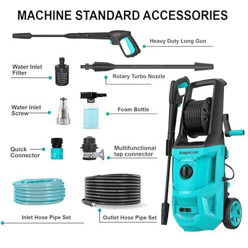 Kapicon Kp-60 Portable High Pressure Car Washer Machine For Washing Car, Bike, Vehicle, 2500 Watts Motor, 185-220 Bars, 9 L/Min Flow Rate (Updated Model)