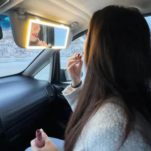 Woqswel Car Sun Visor Vanity Mirror, 3 Light Mode Big Led Mirror With 80 Leds, Rechargeable With Touch Control