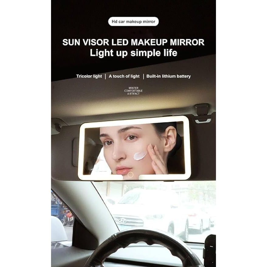 Woqswel Car Sun Visor Vanity Mirror, 3 Light Mode Big Led Mirror With 80 Leds, Rechargeable With Touch Control
