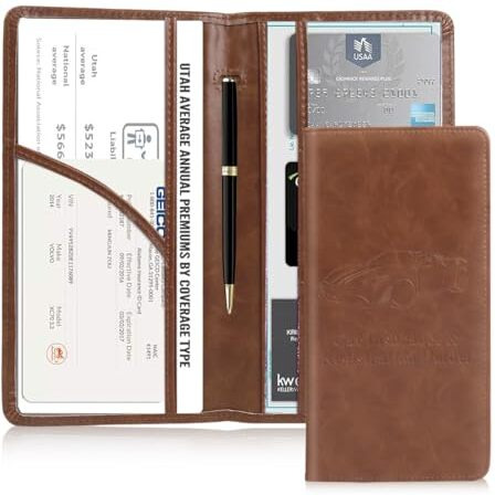 Sthira Car Document Holder Bifold Pu Leather Bag With 6 Transparent Pouches, Spacious Organizer For Registration, Insurance, License, Cards, Cash Sturdy & Durable File Holder For Vehicle Documents
