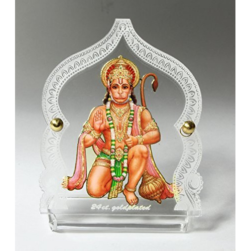 Eknoor Acrylic Gold Plated Hanuman Ji Idol With Prayer Beads For Car Dashboard, Puja Ghar And Offices (4 Cm X 8 Cm X 6.5 Cm, Multicolour), Idol