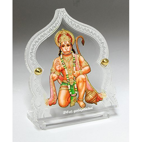 Eknoor Acrylic Gold Plated Hanuman Ji Idol With Prayer Beads For Car Dashboard, Puja Ghar And Offices (4 Cm X 8 Cm X 6.5 Cm, Multicolour), Idol
